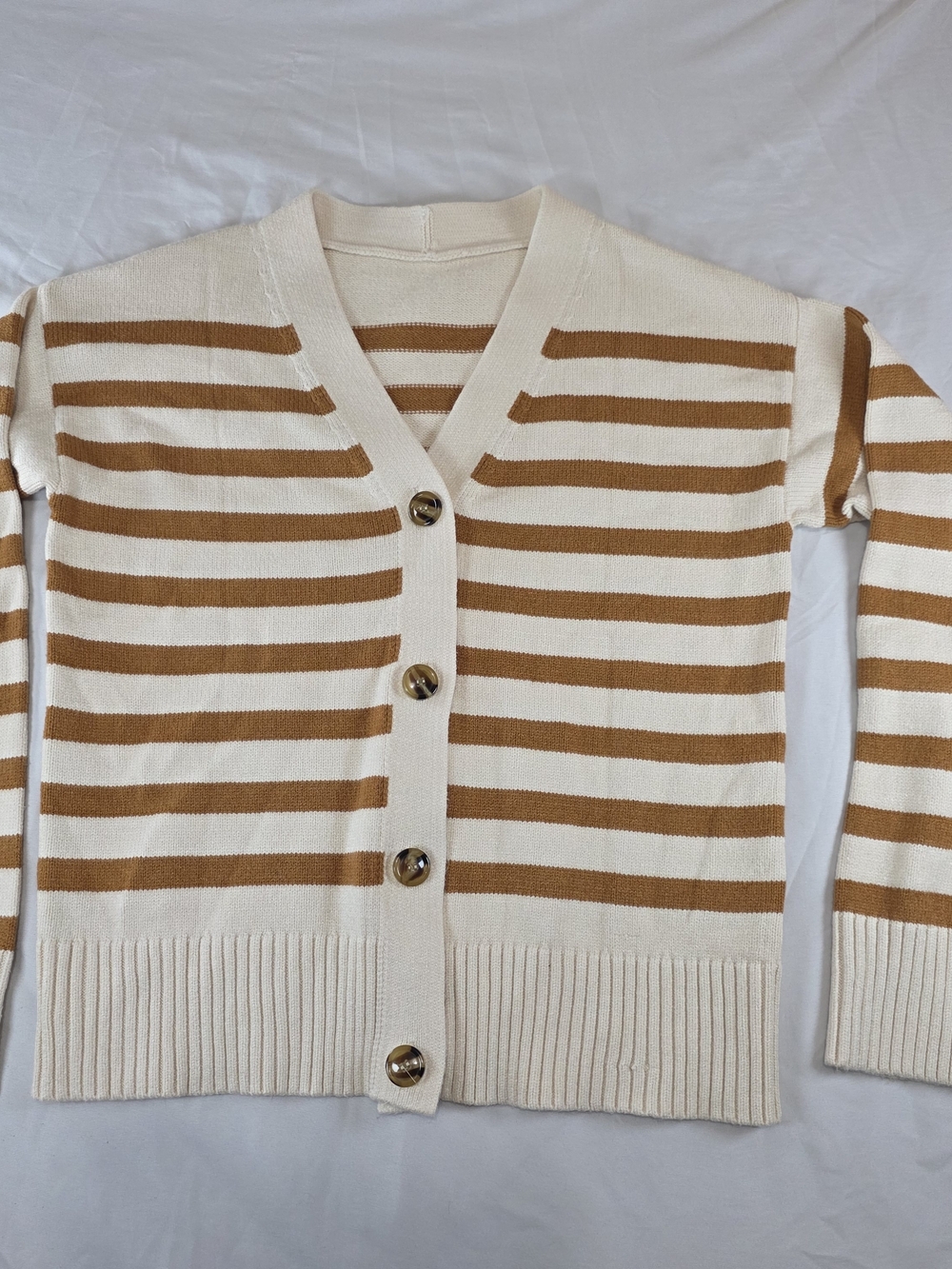 Striped Cream and Brown Button Cardigan For Women